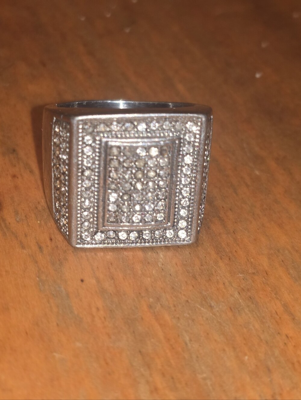 Mens Pave Square Face Ring. Missing 2 Stones. Size 12